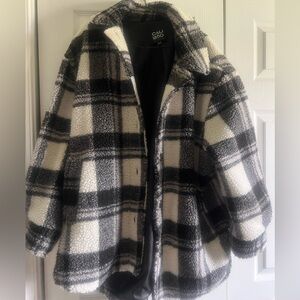 Black & White Plaid Sherpa Jacket